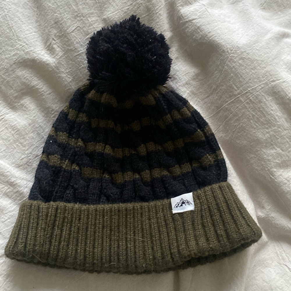 Cotton on beanie - black and army green color - pom on top - good condition